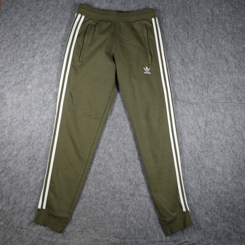Adidas Pants Men Small Green Three Stripe Fleece Trefoil Jogger JM6143 Adicolor